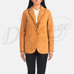 Chaqueta Blazer de Cuero Genuino para Mujer, Corte Entallado, Piel de Oveja Premium, Ropa Exterior Formal, Casual y de Negocios, Abrigo de Cuero a la Moda - Product Image 3