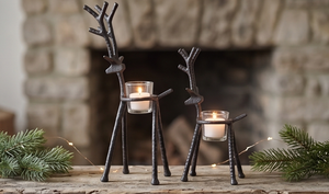 Set of 2 Matte <b>Black</b> Candle Holder Tabletop Handmade Taper Candleholder Glass Hurricane Taper Reindeer Candle Holder for Wedding - Product Image 6