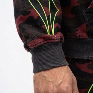 Conjunto Deportivo con Capucha de Camuflaje para Hombre, Estampado de Llamas Verde Neón, Estilo Urbano, Bolsillos con Cordón, Corte Regular, 100% Algodón - Product Image 4