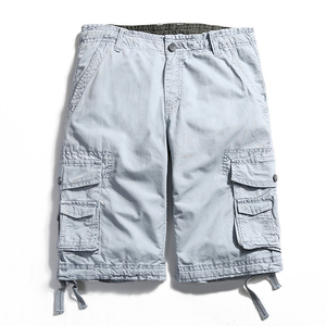 Men's Solid Color Cargo Shorts Mid Waist Drawstring Bermuda Style Casual Pants Pockets Polyester Woven Breathable Puff Printed - Product Image 2