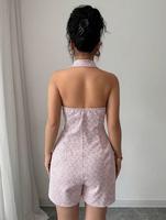 Combinaison courte en tweed texturé rose poudré style Primrose ou combinaison ajustée vintage
