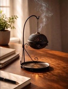 Quemador de Incienso Aromático Colgante de Hierro con Soporte |   Quemador de incienso estilo linterna |   Portafragancias Decorativo y Duradero para el Hogar - Product Image 4