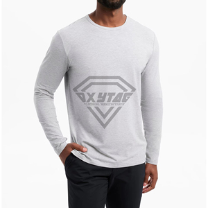 T-shirt à manches longues en coton gris uni pour homme, col rond, coupe ajustée, personnalisable, grandes tailles, vêtements décontractés pour hommes - Product Image 3