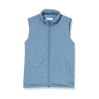 Gilet matelassé sans manches pour homme, bleu, col montant, fermeture éclair intégrale, décontracté, couleur unie, velours, grande taille, respirant, pour l'automne