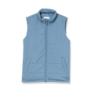 Gilet matelassé sans manches pour homme, bleu, col montant, fermeture éclair intégrale, décontracté, couleur unie, velours, grande taille, respirant, pour l'automne - Product Image 1