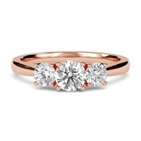 Klassischer Drei-Stein-Moissanit-Ring Runder Brillantschliff 14K Gelbgold Krappenfassung Damen-Verlobungsschmuck