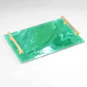 Galaxy Design <b>Rectangle</b> Metal Decorative Serving Tray Gold Handles Dishwasher Safe Eco-Friendly Modern <b>Coffee</b> <b>Table</b> Platter Home - Product Image 6