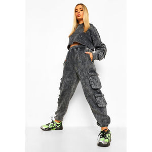 Ensemble de jogging délavé à l'acide de qualité supérieure pour femme, survêtement personnalisé avec broderie de patchs, sweat à capuche court zippé, collection hiver - Product Image 1