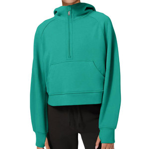 Sudadera con Capucha Extra Grande para Mujer, Color Verde Sólido, Tejido de Algodón, con Bolsillos, Corte Regular, Estilo Otoñal - Product Image 4