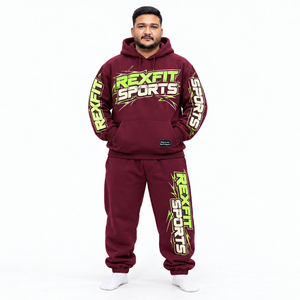 ชุดวอร์ม Rexfit ผ้าฟลีซ เสื้อฮู้ดพิมพ์ลาย กางเกงจ็อกเกอร์ ขอบเอวยางยืด ระบายอากาศได้ดี ชุดลำลองสำหรับฤดูหนาว - Product Image 1