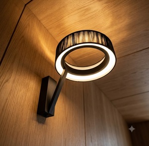 Modern Aluminum Wall Lamp Black Fabric Drum Shade <b>LED</b> 2700K Warm <b>Light</b> Dimmable E27 Bulb Wall-<b>Mounted</b> Living Room Fixture - Product Image 4