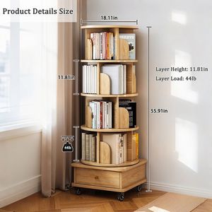 Libreria Girevole a 5 Ripiani per Spazi Ristretti, Espositore Rotante a 360 Gradi con Ruote, Libreria Salvaspazio - Product Image 2