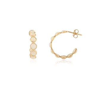 Pendientes de aro en forma de C con ópalo auténtico tallado cabujón, piedra de nacimiento de octubre, en oro amarillo de 18 quilates, joyería sencilla para mujer. - Product Image 3