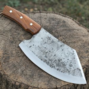 Couteau de chef Bushcraft forgé à la main, lame en acier carbone, manche en bois, lame de 8 pouces, style vintage pour le camping et la cuisine - Product Image 2