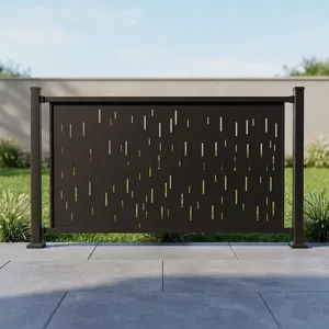 Panneau de clôture moderne en métal noir avec fentes décoratives, durable, pour balcon extérieur, terrasse et sécurité - Product Image 3