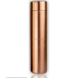 Bouteille d'eau cylindrique en cuivre pur, finition brossée unie, étanche, gourde ayurvédique, vente en gros - Product Image 1