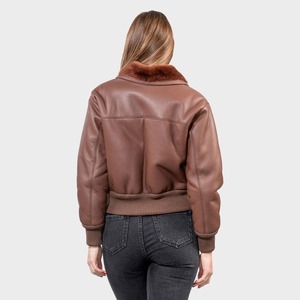 Veste bomber en cuir véritable avec col en peau de mouton, style aviateur - Product Image 3