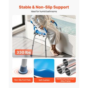 Sedia da doccia scorrevole da 150 kg con sedile girevole, panca di trasferimento imbottita per vasca con braccioli orientabili, attrezzatura di sicurezza per il bagno - Product Image 6