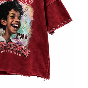 T-shirt en coton rouge coupe classique Semetal Ready to Win avec clous décoratifs sur le devant, style streetwear, col rond, manches courtes, éco-responsable pour homme - Product Image 2