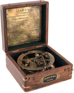 5Inch Sundial Vintage Nautical Marine <b>Compass</b> with Wooden Box <b>Antique</b> Brass Sun Clock for Decoration Navigation Maritime <b>Compass</b> - Product Image 2