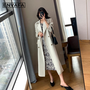 Custom Windbreaker Jackets Women's Spring New High-end Atmosphere and Thin Mid-<b>length</b> Over-the-knee <b>Coat</b> - Product Image 4