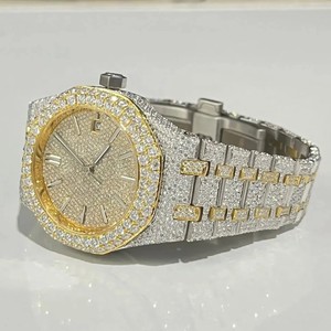 VVS Moissanite Diamond Quartz <b>Watch</b> <b>Men</b> Antique Style Glass Stainless Steel Premium Luxury <b>Gold</b> Plated 16mm ETA Movement Push - Product Image 1
