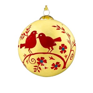 Boule de Noël artisanale en papier mâché, motif oiseaux rouges et floral, style traditionnel, décoration suspendue, Jammu Cachemire, 2 couleurs - Product Image 2