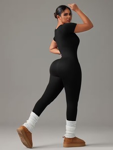 One-Piece Short Sleeve Sculpting Gym Bodysuit | Breathable <b>Polyester</b> Spandex Athletic <b>Tracksuit</b> | Seamless Workout Outfit - Product Image 4