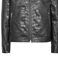 Veste en cuir véritable gaufré croco pour homme, col montant, fermeture éclair sur le devant, respirante, personnalisable, pour l'hiver