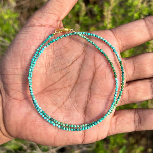 Handmade Turquoise <b>Beaded</b> Necklace Gold Accent Delicate Boho Minimalist Jewelry Gift for Women - Product Image 3