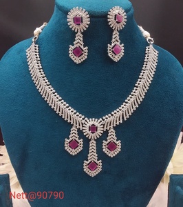 Elegant <b>Silver</b> Plated Zircon Necklace Earrings <b>Set</b> Women's Geometric Wedding Jewelry Alloy Classic Style - Product Image 2
