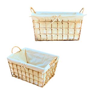 Panier de rangement de haute qualité en jacinthe d'eau naturelle, jonc de mer, rotin et bambou, avec cadre et doublure en coton lavable – Solution de rangement - Product Image 1