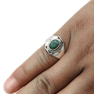 925 Sterling <b>Silver</b> Heart Chakra Green <b>Emerald</b> Gemstone <b>Ring</b> Natural Oval Cut Handmade Wholesale Lot Jewelry For Girls & Boys - Product Image 2
