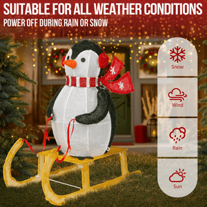 Decorazioni Natalizie Gonfiabili da Esterno: Pinguino su Slitta Pre-Illuminato da 66 cm (2.2FT) con 130 Luci Calde per Giardino e Feste - Product Image 5