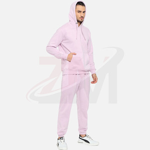 Ensemble de survêtement décontracté pour homme grande taille rose clair à capuche, manches longues, poches latérales, 100 % coton, logo de marque personnalisé - Product Image 2