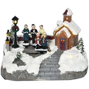 Set Villaggio Natalizio Multicolore con LED, Chiesa e Canti di Natale, Impermeabile, a Batteria, Decorazione Natalizia - Product Image 1