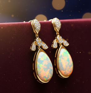 ต่างหูโอปอลหลายเม็ดประดับด้วยเพชรคิวบิกเซอร์โคเนีย เงินแท้ 925 ชุบทอง ยาว 6 นิ้ว เครื่องประดับสำหรับงานปาร์ตี้ - Product Image 5