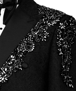 Blazer de smoking noir pour homme orné de strass – Veste de costume de créateur à revers châle pour mariage et soirée - Product Image 2