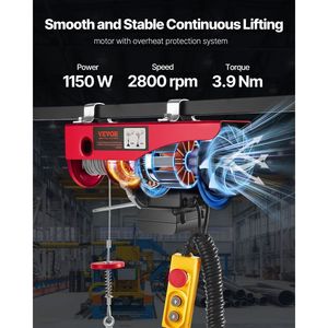 Argano Elettrico a Fune in Acciaio da 1150W 110V, Capacità di Sollevamento 1320 Libbre, Telecomando Cablato 14ft, Argano Elettrico a Cabina Singola 40ft - Product Image 4