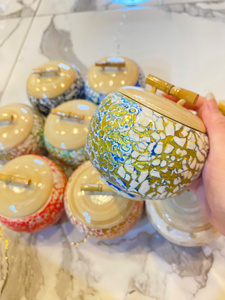 Mother of pearl bambo jar designed with bamboo structure and shell inlay for storage <b>container</b> and decor styling, Vietnam made - Product Image 4