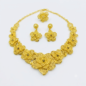 Juego de Joyería Nupcial Africana Floral de Oro Rosa de Lujo de 24K, Collar con Dijes para Mujer, para Fiestas, Bodas, Aniversarios, Joyería de Moda - Product Image 2