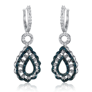 2.07 Cttw Round Cut White Color Enhanced Blue Natural Diamond Teardrop <b>Dangle</b> <b>Earrings</b> for Womens 925 <b>Silver</b> - Product Image 3