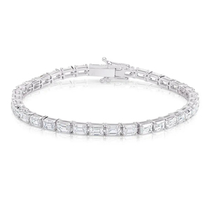 Bracelet tennis en or blanc avec diamants taille émeraude pour femme, bijoux de mariage classiques, certifié IGI - Product Image 4