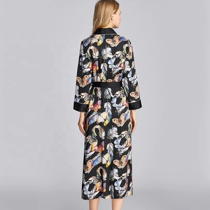 Vêtements de nuit grande taille, 100% Polyester, printemps, été, automne, manches longues, prix, col, ceinture - Product Image 2