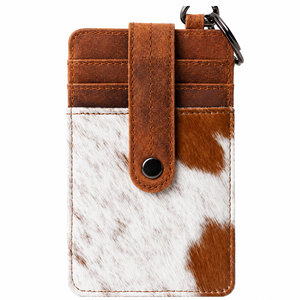 Hair On Cowhide Leather Card Holder Wallet with <b>Key</b> <b>Ring</b> Handmade Western RFID Credit Card Holder for <b>Men</b> and Women Travel Use - Product Image 1