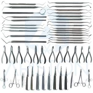 Kit d'examen dentaire manuel de 51 pièces en acier inoxydable de haute qualité certifié CE – Pinces, éleveurs, curettes, sondes, instruments de restauration - Product Image 3