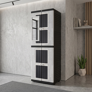 Nandos Long <b>Door</b> Plastic Wardrobe Cabinet Gray Wood Style Hinged <b>Doors</b> and <b>Mirror</b> for Bedroom and General Clothing Storage - Product Image 1