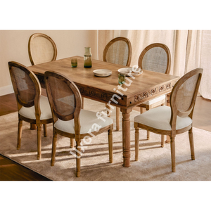 Luxury Handcrafted <b>Solid</b> <b>Wood</b> 6 Seater Dining <b>Table</b> Set Ornate Floral Carving Natural Finish Cane - Product Image 5