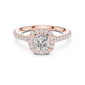 Anillo de compromiso de oro rosa con diamante talla cojín y solitario de punta compartida, joyería nupcial para mujer - Product Image 1