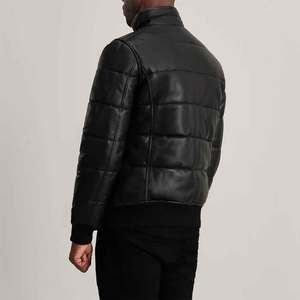 Mens PU Leather Puffer <b>Jacket</b> Stand Collar Winter Moto <b>Biker</b> Style Thick Solid Color - Product Image 4